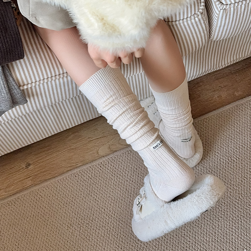 秋冬季复古咖色系显瘦竖纹高筒袜