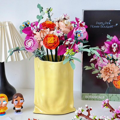 粉黛花束黄色陶瓷花瓶装饰摆件