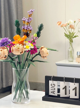 ins透明积木花束花瓶郁金香简约水养玻璃瓶家居客厅桌面装饰摆件