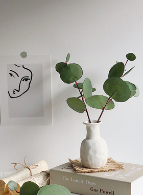 ins北欧简约风仿真尤加利叶圆叶 清新绿植摆件 花瓶家居民宿装饰