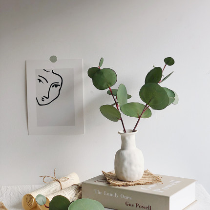 ins北欧简约风仿真尤加利叶圆叶 清新绿植摆件 花瓶家居民宿装饰