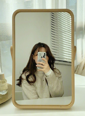 韩风ins同款摆拍木质化妆镜桌面折叠镜子拍摄道具民宿家居装饰