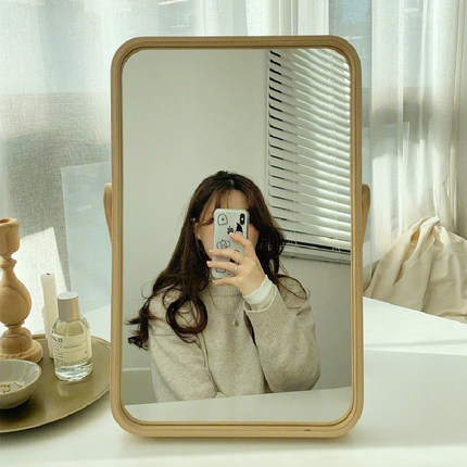 韩风ins同款摆拍木质化妆镜桌面折叠镜子拍摄道具民宿家居装饰