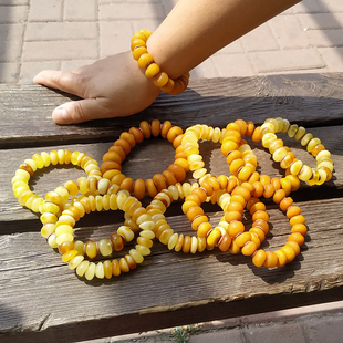 天然老蜜蜡饼墩子手串随形男女款单圈波罗的海俄料乌克兰扣白花蜜