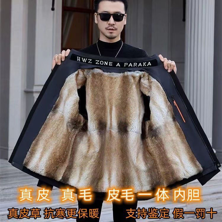 男士新短款派克服青根貂青兔毛内胆可拆卸冬季加厚保暖真皮草外套