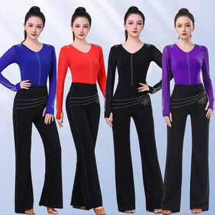 时尚烫钻舞蹈服套手指三步踩上衣拉丁舞伦巴吉特巴广场舞表演上衣