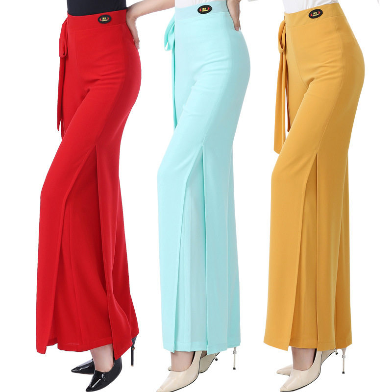 新款吉特巴飘带裤高腰垂感舞蹈裤摩登舞交谊舞长裤形体拉丁舞裤子