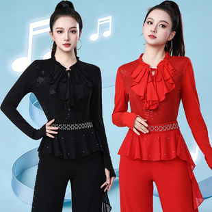 新款吉特巴长袖上衣亮片广场舞演出服水兵舞服装摩登舞三步踩服装