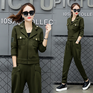 新正品水兵舞军统特工服女装弹力卫衣加厚纯棉户外修身小翻领套装