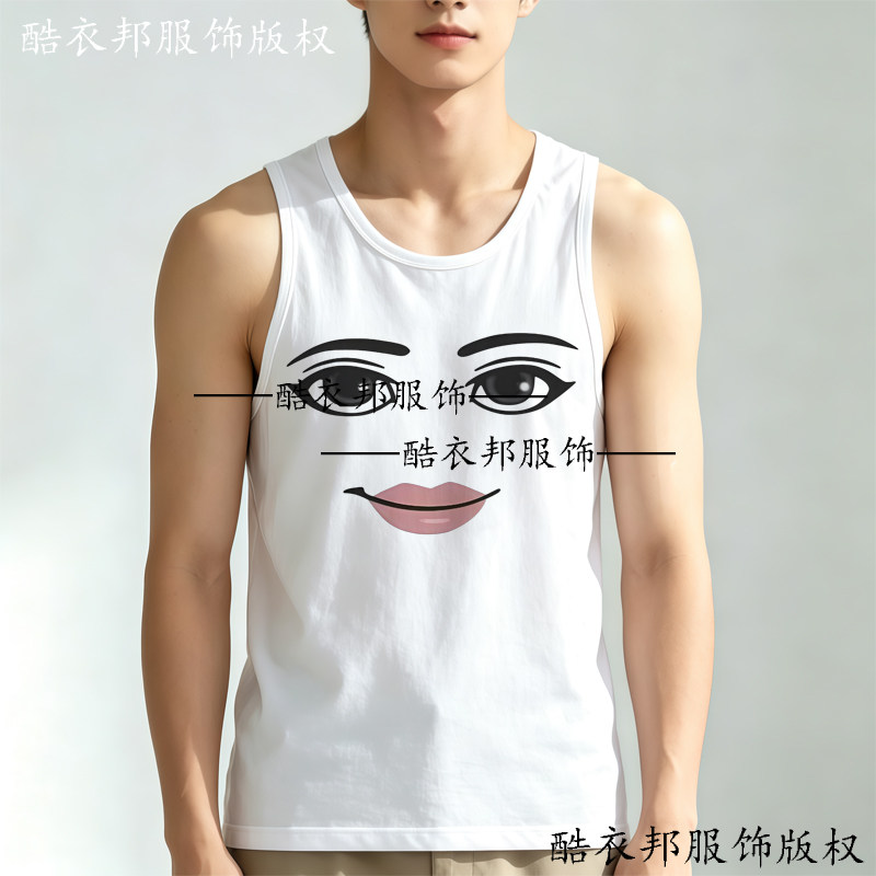 网红Roblox游戏机器人脸印花背心男女同款大学生校园情侣圆领背心