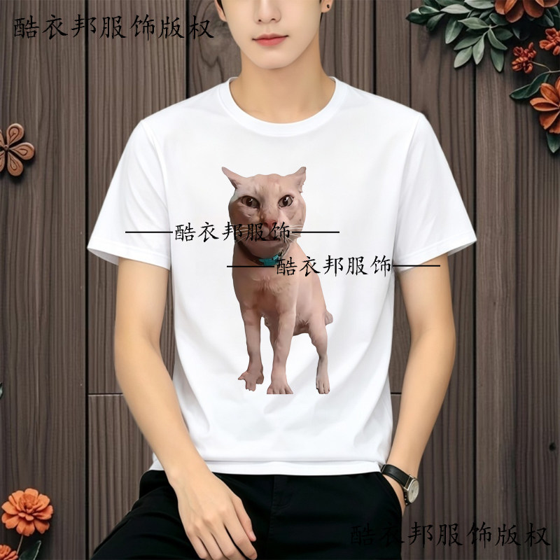 网红丑橘猫咪搞怪表情包短袖男女同款倒数第一可爱丑橘印花T恤衫