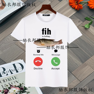 新款 表情T恤男女fihshoes鱼脚鞋 欧美风复古学生短袖 趣味fish鱼鞋