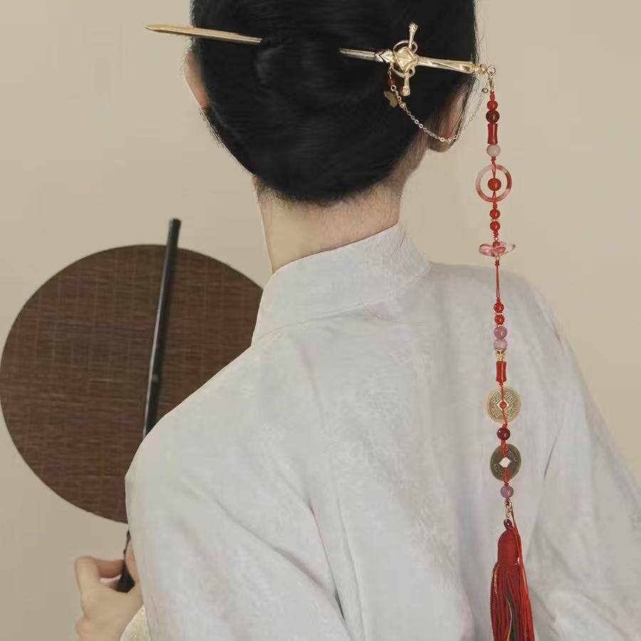 新中式国风剑穗流苏发簪古风盘发簪子剑簪发钗日常汉服头饰配饰品