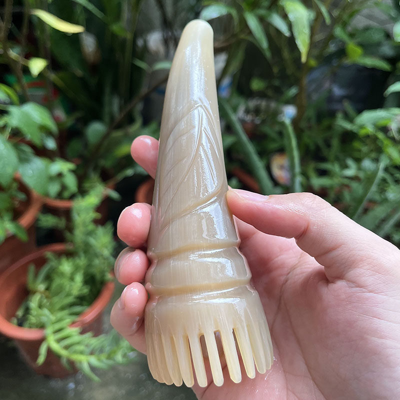 天然牛角梳子刮痧头皮按摩刷洗头梳神器头部经络梳细密齿梳头疗梳
