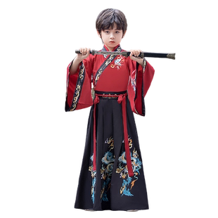 汉服男童2025秋冬新款刺绣红色中国风儿童唐装国学古装帅气演出服