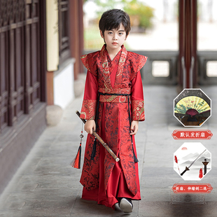 汉服男童2025秋冬红色儿童古装中国风帅气公子武侠王爷唐装演出服