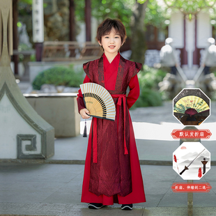 汉服男童2025秋冬款原创儿童古装明制红色帅气侠客将军唐装演出服