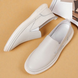 头层牛皮2026夏季新款男士皮鞋真皮休闲单鞋白色透气一脚蹬鞋子