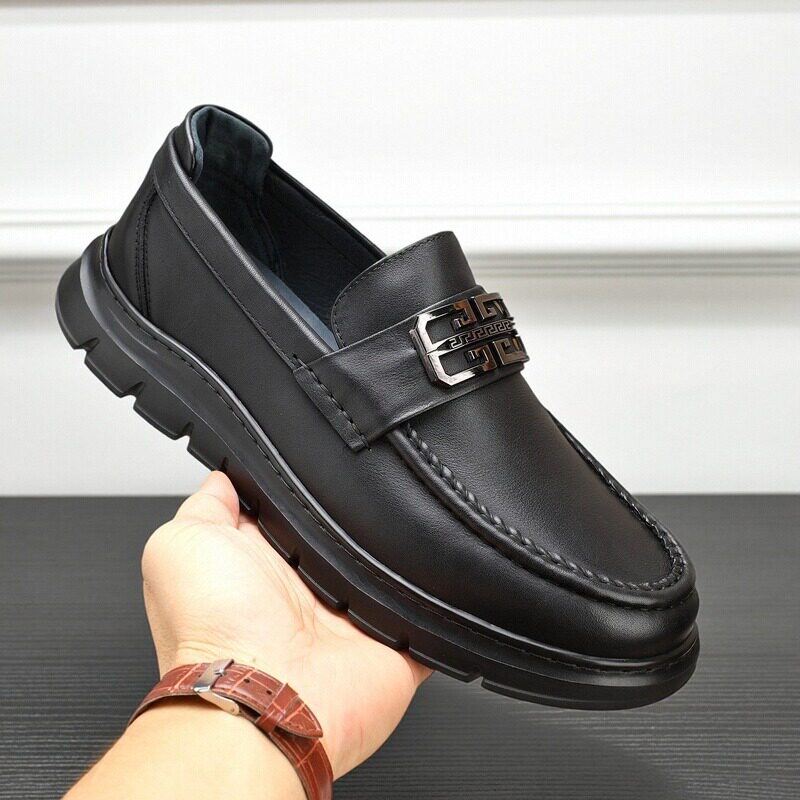 男士皮鞋年轻款真皮休闲鞋厚底防寒乐福鞋轻底上线百搭舒适潮流鞋