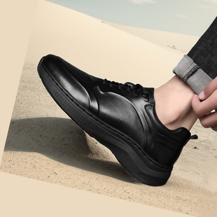 2025春秋新款真皮运动鞋厚底防寒透气休闲鞋黑色头层牛皮德训鞋男