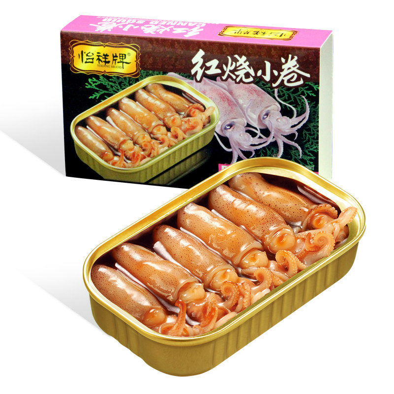 怡祥牌 红烧小卷 即食熟食海鲜罐头下饭菜鱿鱼仔特产原味香辣55g