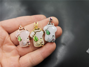 华夏美玉 925银镶嵌新疆白玉金丝玉衣食无忧吊坠 羊脂白玉小衣裳