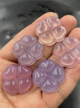 华夏美玉 新款粉紫色玉髓玛瑙四叶草吊坠 挂件 玉坠