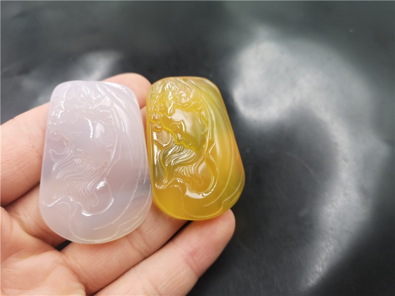华夏美玉 天然白玉髓美女吊坠 新款黄玛瑙仕女挂件 玉坠