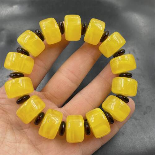 华夏美玉 优化二代琥珀蜜蜡算盘珠手链 筒珠手串 特价