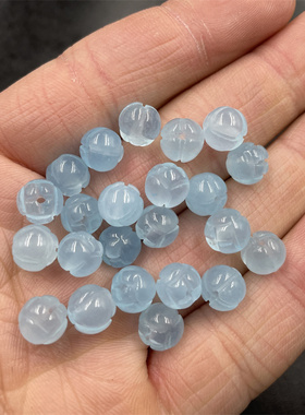 华夏美玉 DIY饰品配件8毫米蓝色莲花珠散珠 雕花玉珠散批