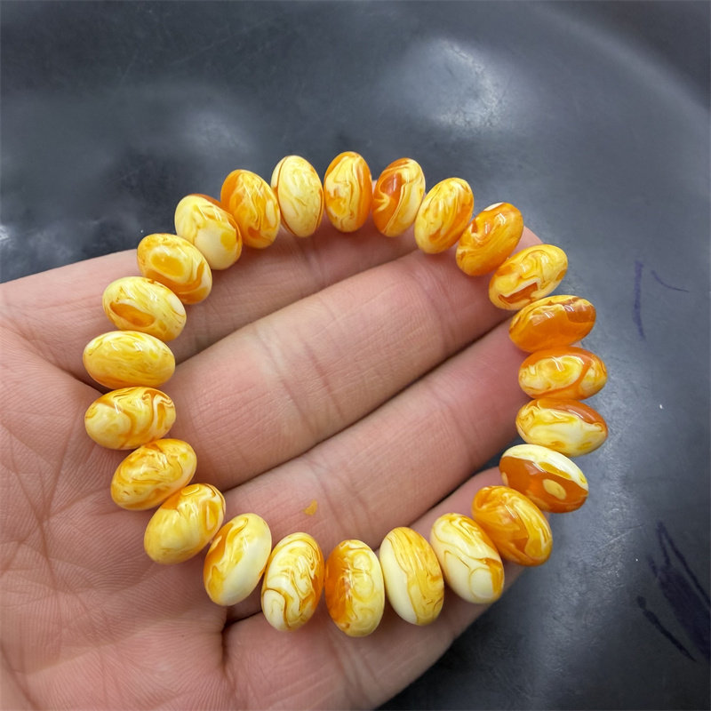华夏美玉 优化黄色二代琥珀蜜蜡算盘珠手链 花珀平安扣手串图片