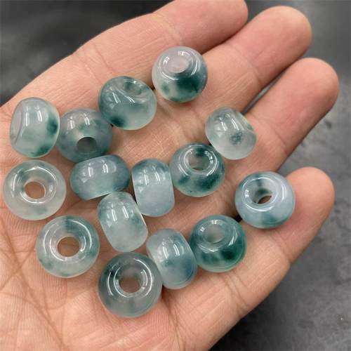 华夏美玉 冰种飘花翠玉路路通 算盘珠 大孔转运珠吊坠 玉坠