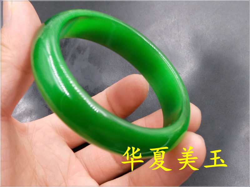 华夏美玉 冰种绿色人造猫眼石手镯 玉镯子