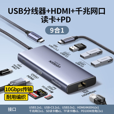 Ugreen绿联CM639扩展坞USB3.2拓展坞typec转gen2 9合1九合一15532