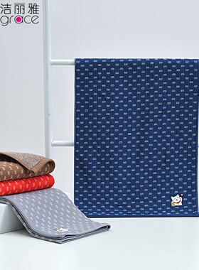 洁丽雅A类100%棉纱布毛圈双面洗脸巾招财猫烫印家用毛巾241367M