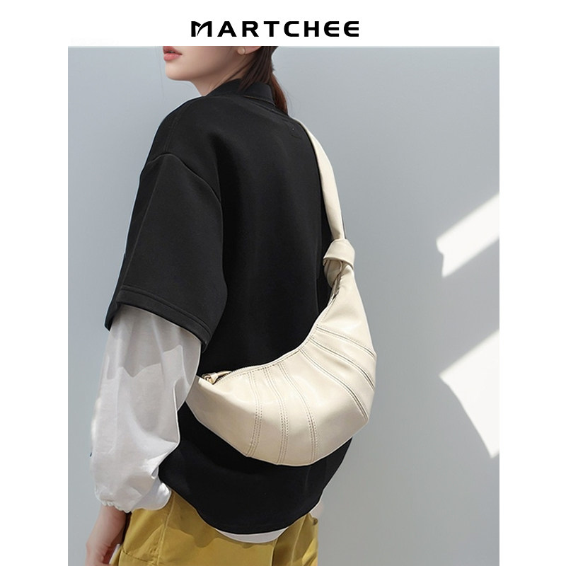 Martchee牛角包2025春夏新款羊角小众饺子包女款可颂白色斜挎胸包