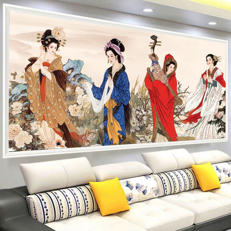 2022新款钻石画满钻人物古代钻石绣四大美女仕女图客厅贴钻十字绣