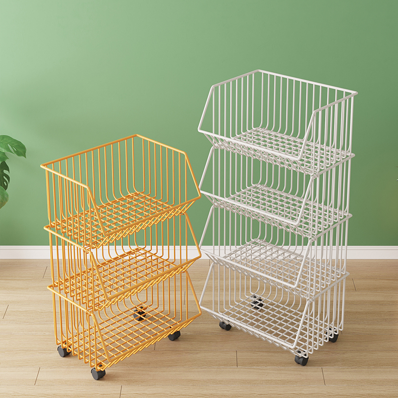 厨房置物架落家用储物落地多层可移动小推车蔬菜篮收纳.架用品大