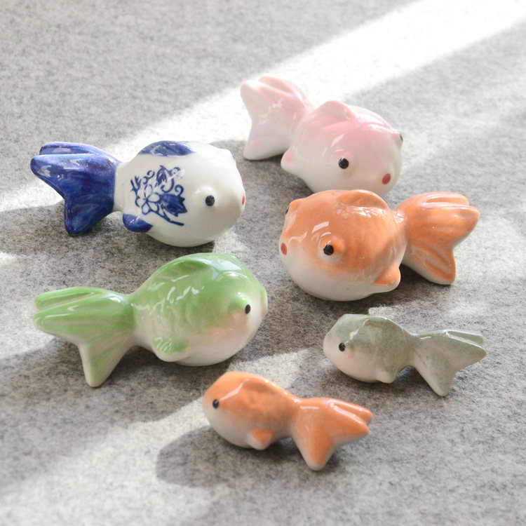 景德镇陶瓷水面漂浮仿真鱼 陶瓷鱼 金鱼 桌面小摆件 水池鱼缸装饰