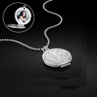 925银相片相框吊坠 长款儿童女士纯银相片项链可打开订做盒子项坠
