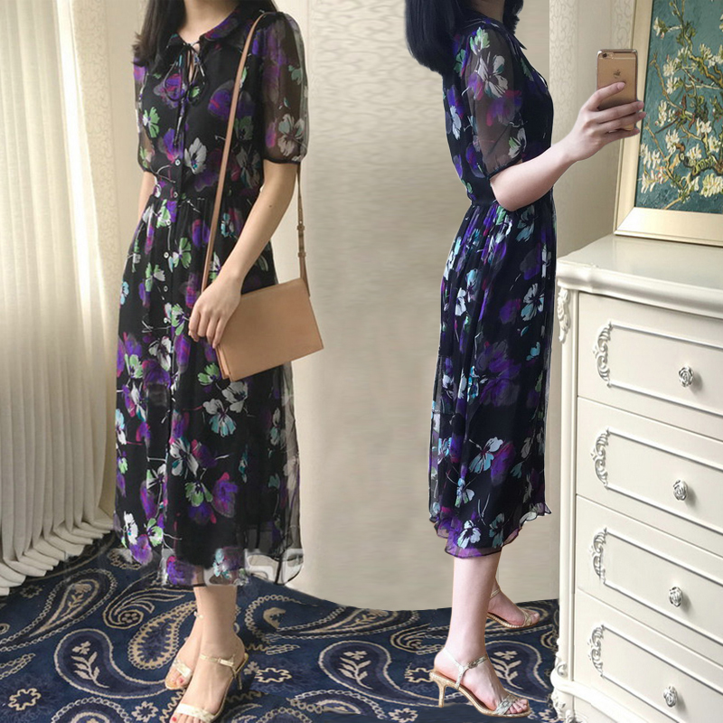大码女装2019新款雪纺印花连衣裙(用5元券)