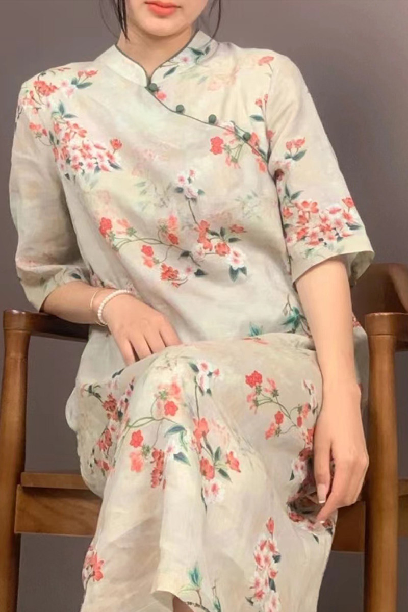 新中式中长款大码女装旗袍连衣裙图片
