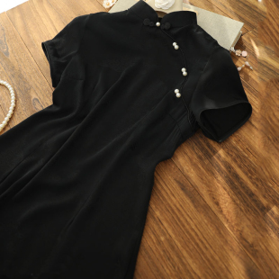 洋气质加大码 旗袍连衣裙赫本夏小黑裙胖mm200斤改良复古小礼服裙