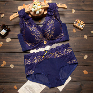 蕾丝内衣美背心式防下垂调整型聚拢无钢圈文胸套装宽肩带小胸聚拢