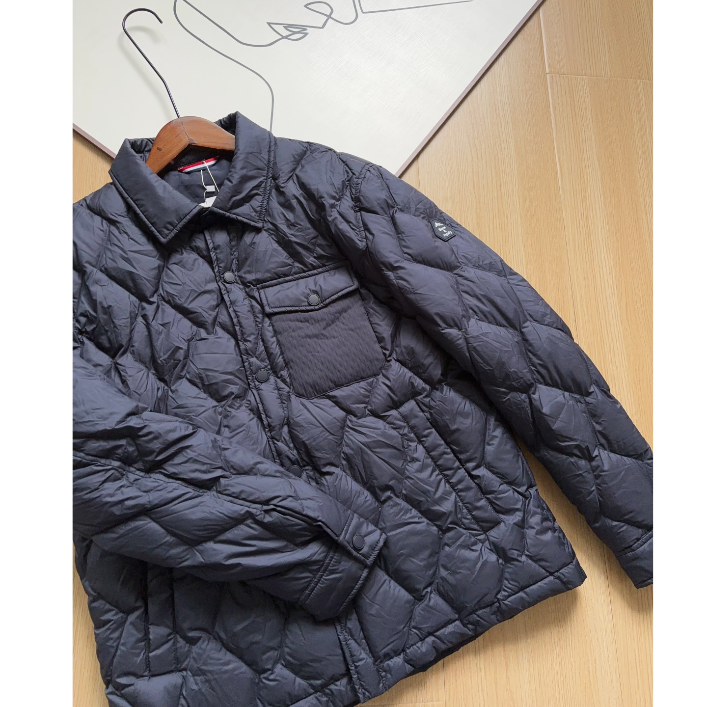 家属福利~ 90白鸭绒  轻量型薄款衬衫式翻领菱格绗缝男士羽绒服