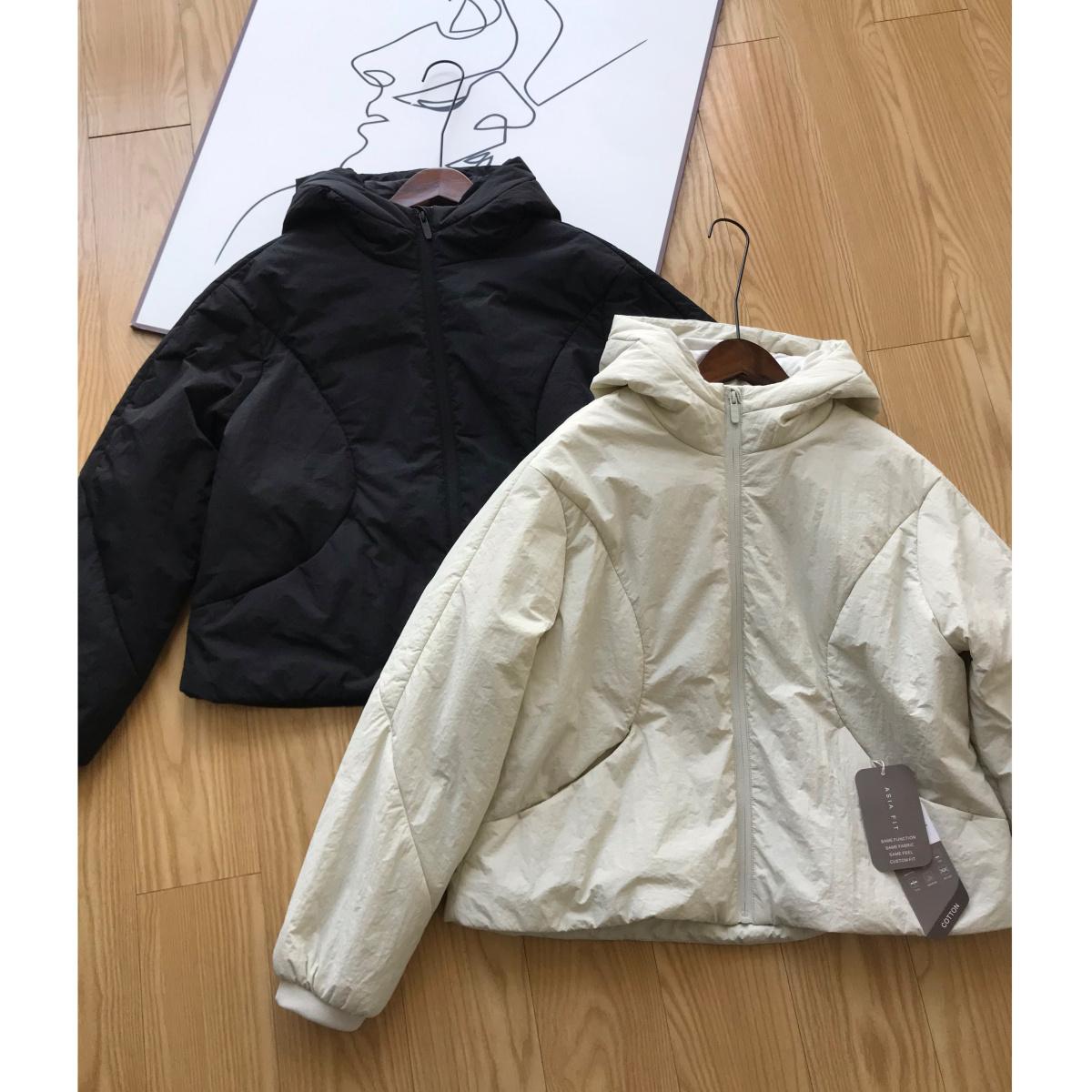 lu系~ 软呼呼  轻盈填充  宽松休闲纯色防风拉链连帽棉服外套女冬