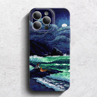 11插画xr男8plus适用 12新款 梵高海浪iPhone17手机壳苹果16Promax菲林软壳15Pro创意个性 14全包防摔13网红爆款