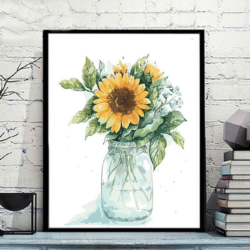 diy数字油画餐厅植物花卉现代简约数码填色手工手绘油彩画 野菊花