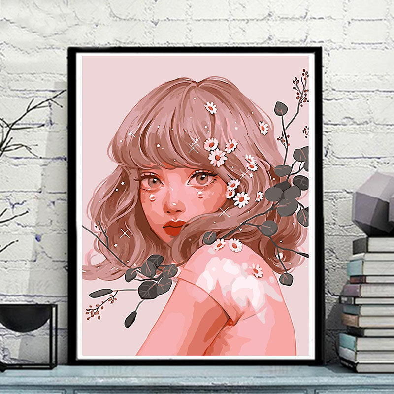 diy数字油画客厅卧室装饰画少女手工涂色油彩画人物手绘星云少女