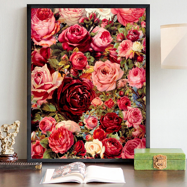 玫瑰花diy数字油画花卉风景手绘涂色填色画客厅卧室装饰油彩画图片